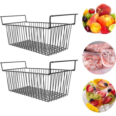 Panier de rangement pour congélateur coffre - Corbeille profonde en métier peinte noir 49.5x29x27cm (2 unités) (1/4)