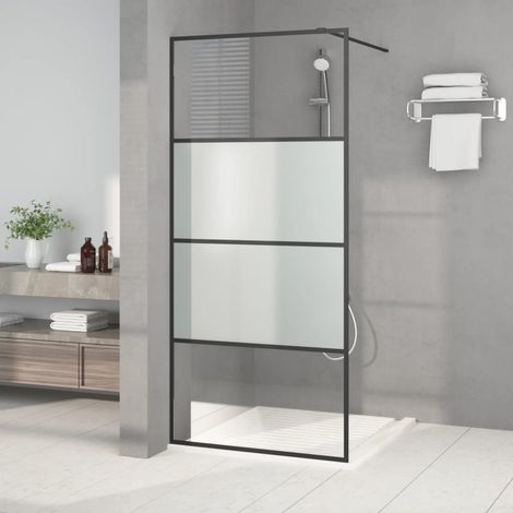 Paroi de douche pour douche à l'italienne, noire, 90 x 195 cm, verre trempé de sécurité semi-mat