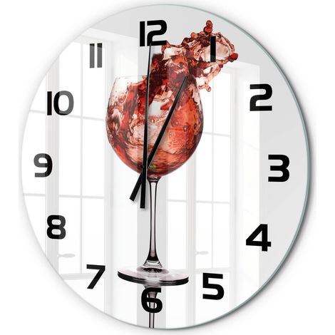 Horloge Murale Ronde Verre Trempé Design Épuré Silencieuse pour Intérieur Un verre de vin fi 60 cm (1/5)