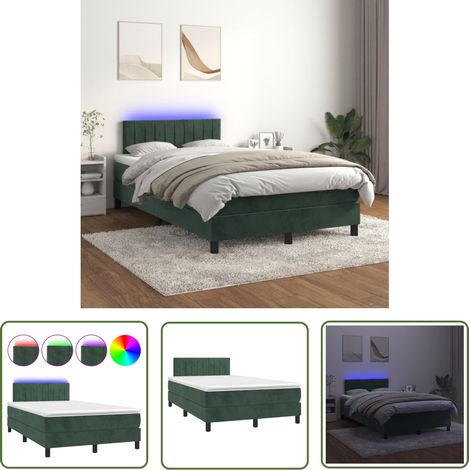 The Living Store Sommier à lattes de lit avec matelas LED Vert foncé 120x200 cm - Lit Capitonné - Lit Design - Lit Velours - Lit Avec Éclairage Led - Tête De Lit Ajustable (1/5)