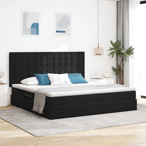 Bett mit Stauraum und LED mit LED Schwarz 200 x 200 cm Samt (1/5)