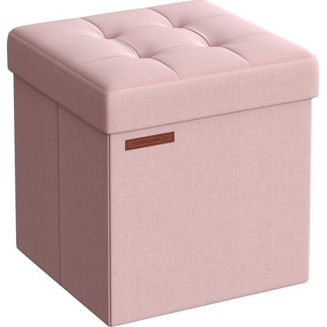 SONGMICS Pouf Contenitore da 38 cm, Cassapanca Pieghevole, Panca Contenitore, Poggiapiedi, per Camera da Letto Ingresso Soggiorno, Rosa Gelatina LSFO27R01