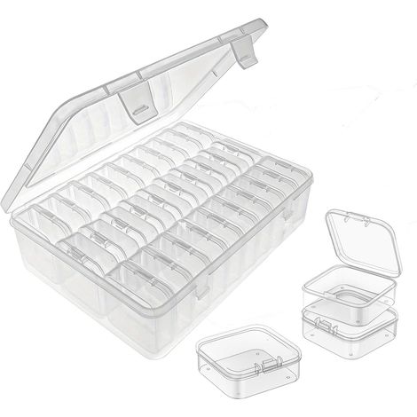 Kleine Aufbewahrungsboxen mit Deckel, Set à 30 Stück, 5,5 x 5,5 x 2 cm. Durchsichtige Aufbewahrungsboxen aus Kunststoff, ideal zum Aufbewahren kleiner Perlen, Schmuck und Schrauben. (1/5)