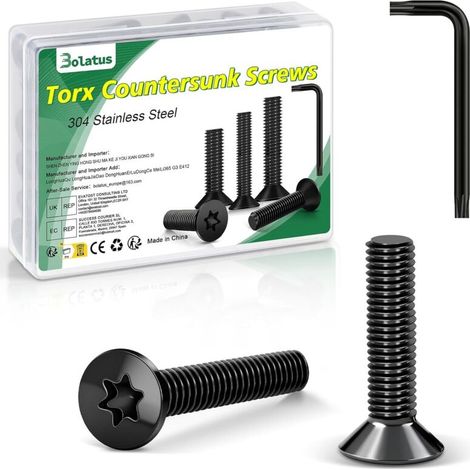 Lot de 20 vis à tête fraisée Torx en acier inoxydable 304 avec clé Torx et boîte conformes à la norme ISO 14581 pour machines et appareils, installations extérieures, meubles, bois (1/5)