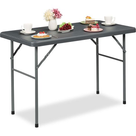 Relaxdays Gartentisch, klappbar, HBT: 74 x 121,5 x 61 cm, Rattanoptik, Kunststoff, Stahl, wetterfester Balkontisch, grau