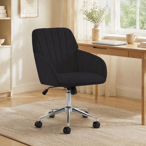 MEUBLIV Sedia da ufficio girevole ergonomica in velluto nero, altezza regolabile (1/5)