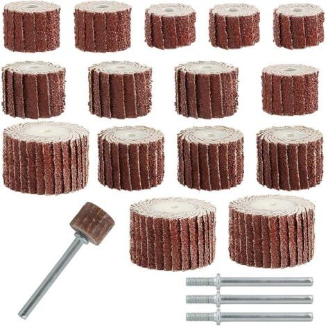 BUNTHAUS 15 Pièces Roue À Lamelles,Grain 80, Lamelleuse, Brosse Visseuse, Abrasif Roue Avec 5 Tailles Différentes Pour Outils Rotatifs Roue De Polissage Avec Tige, Connecteur Spécial Pour 3 Têtes De B (1/5)