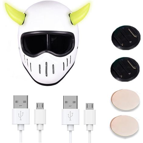 2 Pièces Cornes de Diable Lumineuses pour Casque, Rechargeables avec Base à Détachement Rapide et Rubans Adhésifs pour Casque de Moto/Vélo (1/5)