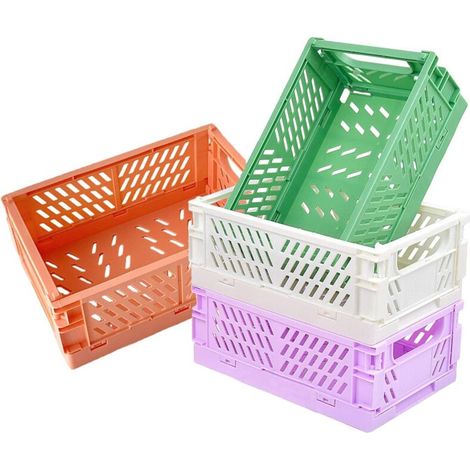 Lot de 4 paniers de rangement pliables,Empilable Cagettes avec Poignée,Caisse Pliable Plastique,boîte de rangement multifonctionnelle pour Chambre à Coucher Bureau Cuisine(25 x 16 x 10 cm)
