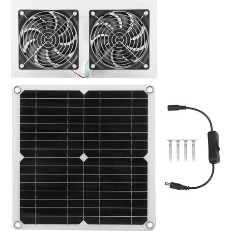 Kit de ventilateur de panneau solaire 25W IPX65 étanche à faible bruit efficace à énergie solaire double ventilateur pour poulailler chenil grange (1/5)