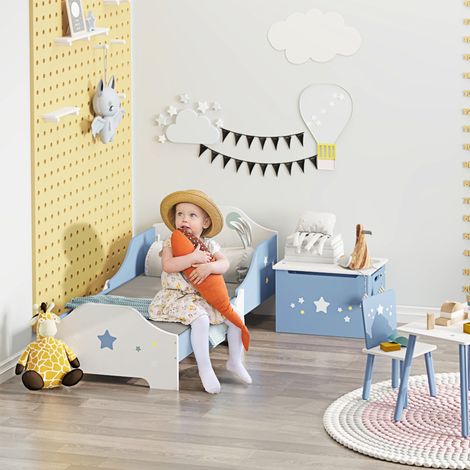 Lit Enfants Charge Impression Étoile Article Enfant +3 ans Bois Bleu Blanc 50 kg 143x74x59cm