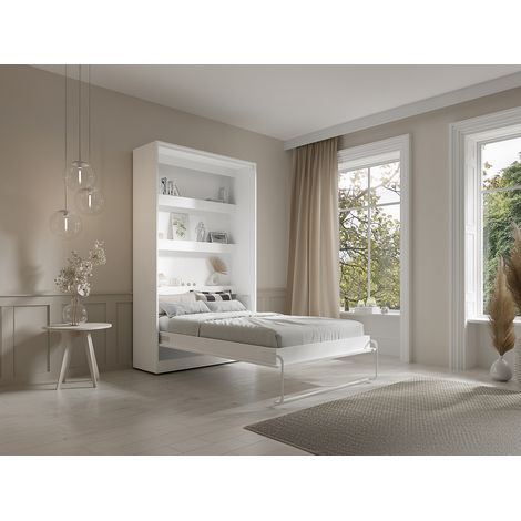 Letto a scomparsa 120 x 200 cm - Apertura verticale manuale - Bianco + Materasso - RAPILI (1/4)
