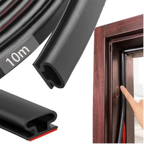 Pr Joint Porte Fenetre Isolation Froid et Phonique,Type D Caoutchouc Joint de Porte, TPE Autocollante en porte Bande D'étanchéité, pour isolation phonique porte, Joint Etancheite Entree (Noir, 10m)