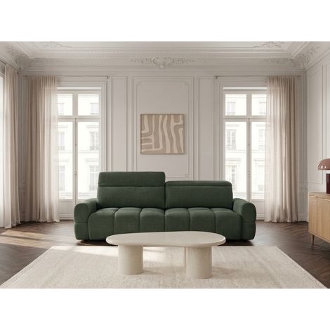 BOBOCHIC - Canapé droit convertible électrique avance-recule MATEO tissu chenille Vert (1/5)