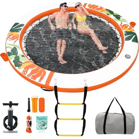 Plateforme Flottante Gonflable,240cm Ronde pour Adultes, Hamac Aquatique Flottant avec Échelle, Convient à Piscine (1/5)