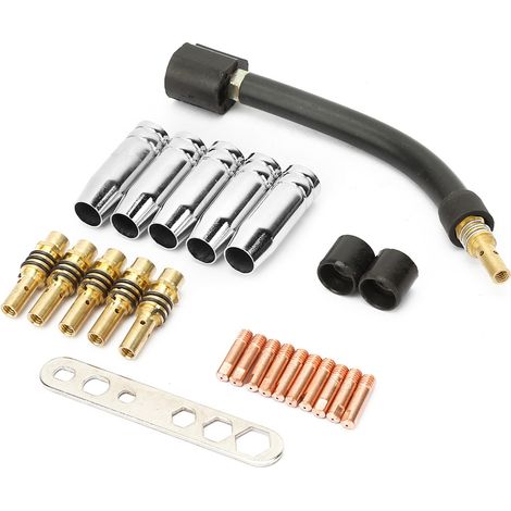 Lot de 24 pièces pour torche de soudage Binzel 15AK : buse de contact, porte-buse à gaz, col de cygne