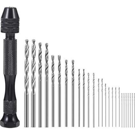 Handboor - Pin Vise Mini Boormachine - 25 Forêts Hélicoïdaux 0,5 à 3,0 mm - Pour Métal Bois Plastique Bijouterie Maquette - Lot de 26 Pièces (1/5)