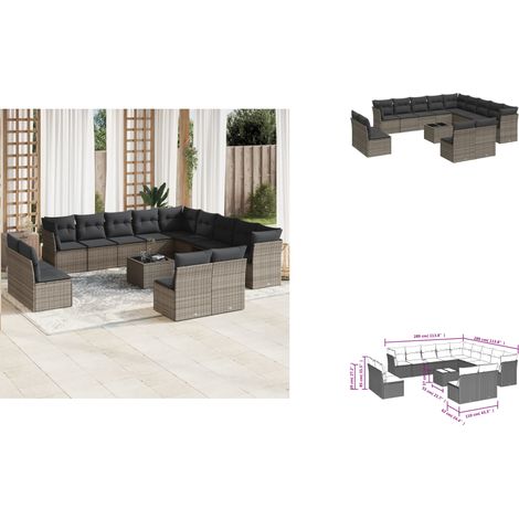 Salon de jardin avec coussins 14 pcs gris résine tressée - Ensemble Salon De Jardin - Mobilier De Jardin - Canapé D'extérieur - Résine Tressée - Rotin Synthétique (1/3)