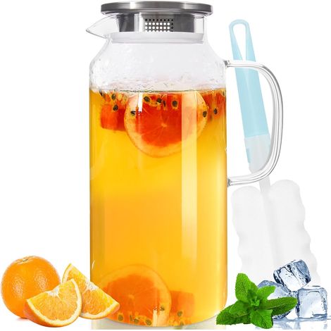 1 Pichet en verre,2 litres,Couvercle,Bec verseur,Ligne d'échelle,Boissons froides (1/5)
