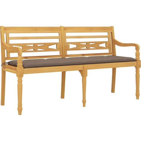 Batavia Bench with Taupe Cushion 150 cm Solid Wood Teak vidaXL (1/4)