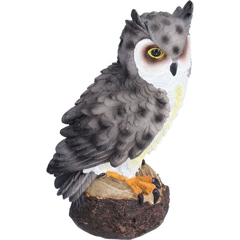 Hibou Décoratif en Résine avec Plumes Grises - Ornement Détaillé pour Jardin, Porche et Intérieur (1/5)