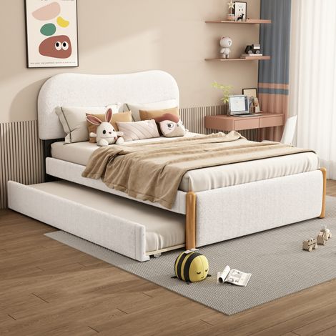Lit escamotable coulissant blanc 140x200 cm, rembourré et pratique, design minimaliste