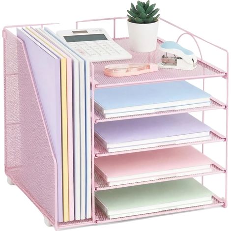 Organizador de archivos, diseño para montaje en pared, construcción de malla de 5 niveles, rosa - 31x31x28cm (1/2)