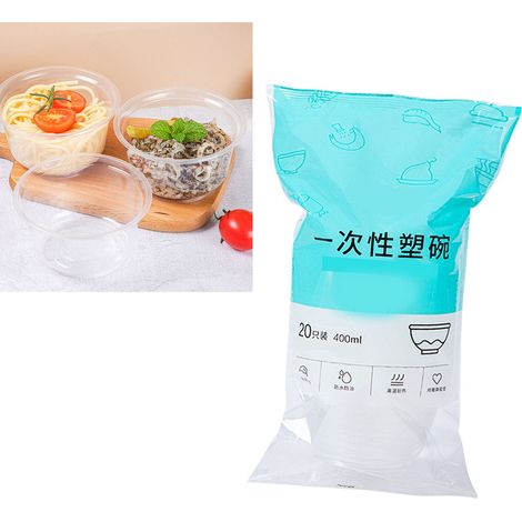 Lot de 20 bols jetables transparents en plastique, parfaits pour emporter desserts, bentos, soupes et déjeuners. (1/5)
