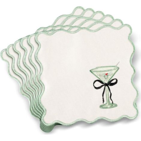 waschbare Martini-Cocktailservietten aus Polyester-Satin, 15 x 15 cm, mit Muschelstickerei, für Partydekorationen, Geschenk für Brautjungfern (Weiß) (1/5)