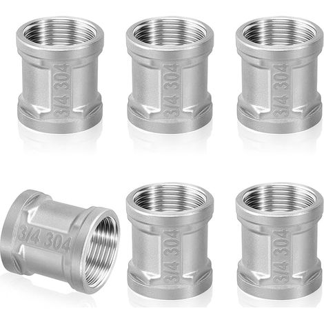 Manchon Acier Inoxydable, 6 Pièces Mamelon Double 3/4" Ig/Ig Manchon, Filetage Interne Connecteur Acier Inoxydable Adaptateur Raccord Mamelon 3/4 Pouce Connecteur pour Raccordement De Tuyau