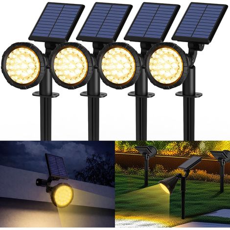 Lot de 2 Spots Solaires d'extérieur, projecteurs solaires,IP65 étanches à 25 LED lampes solaires pour chemins, extérieur Jardins, Clôtures (Blancs Chaud) (1/5)