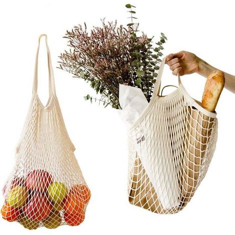 Lot de 3 sacs à provisions en filet de coton (30 x 35 x 10 cm), réutilisables (1/5)