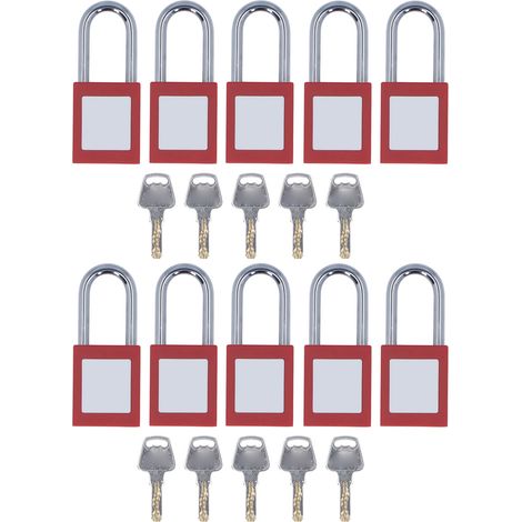 Cadenas électrique avec clé pour l'industrie, 10 pièces, câble de verrouillage chromé, coque monobloc réutilisable, cadenas électrique avec clé.