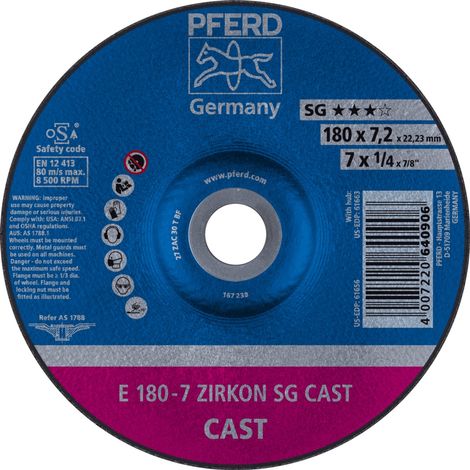 PFERD TOOLS Schruppscheibe E 180x7,2x22,23 mm ZIRKON Speziallinie SGP CAST für Guss 10 Stk (1/5)