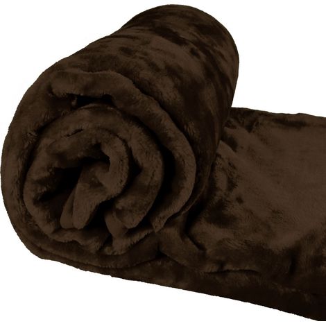 Large Throw Over Bed Sofa Warm Fleece Throw Blanket Soft Luxury 200cm BROWN (1/2)