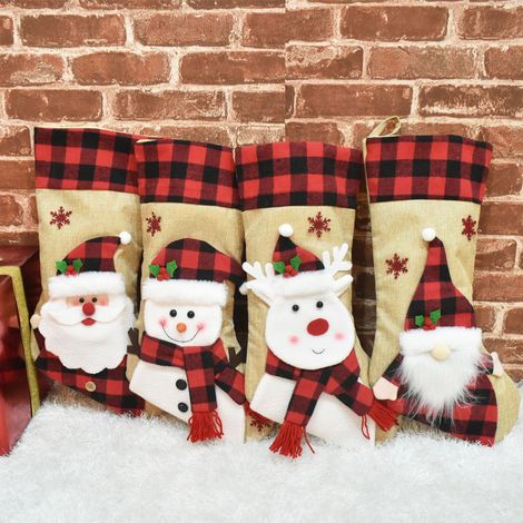 Grandes Bas Noël Brodés Décoration Chaussettes Cheminée Xmas Sac Cadeau pour Famille Enfant (1/4)