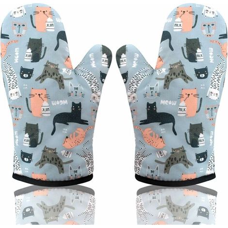 Chat 1 Paire Gant de Cuisine, Gant Four Manique Four Oven Mitts Oven Gloves Gant Manique Anti Chaleur Respirant Gants Isolants Cuisine pour Barbecue Cuisson Cuisine Pizza Biscuit Gâteau (1/5)