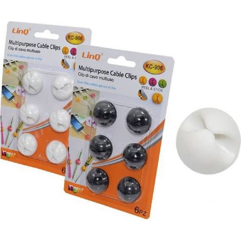 Linq - Set 6 Pezzi Clip Raccogli Cavo Fissare Fili Adesivi Multiuso Tavolo Parete Kc-906 -