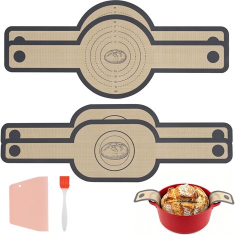 Set di 6 tappetini da forno in silicone per pentole in ghisa. Tappetini da forno in silicone antiaderenti e riutilizzabili con manici lunghi, ideali per la preparazione del pane. Adatti a teglie da pa