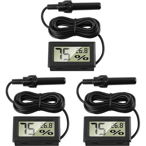 Lot de 3 Thermomètre Hygromètre, Sonde Externe 1,5m, Écran LCD, Température -50 à 70°C, Humidité 10 à 90%, Aquarium, Reptile (1/5)