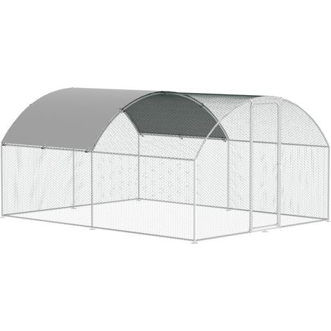 SWANEW Recinzione per pollaio Acciaio zincato con recinzione in rete con serratura Area coperta Pollaio per piccoli animali 3 x 4 x 2 m 12 m² cupola
