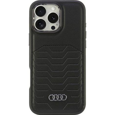 Étui rigide Audi MagSafe en similicuir noir pour iPhone 16 Pro Max 6,9 pouces (AU-TPUPCMIP16PM-GT/D3-BK)