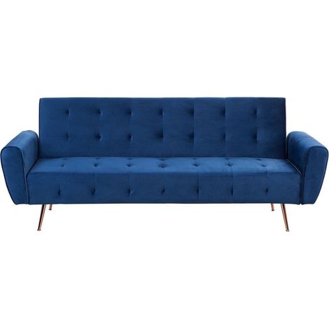 Sofa Bed 3 Seater SELNES Velvet Navy Blue (1/5)
