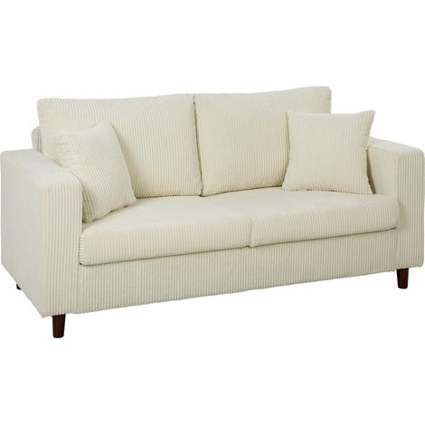 Canapé 2 places - HOMCOM - assise large - coussin à ressorts - larges accoudoirs - velours côtelé - 170 x 80 x 82 cm - crème (1/5)