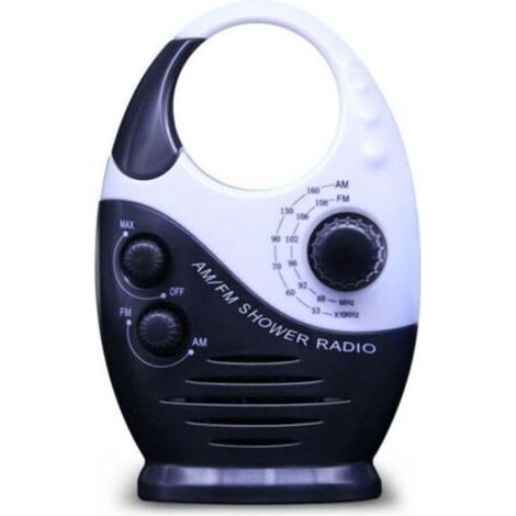 Noir Radio de douche étanche, mini radio de douche portable AM ​​FM avec volume réglable, radio avec poignée supérieure, convient pour douche/chevet/garage