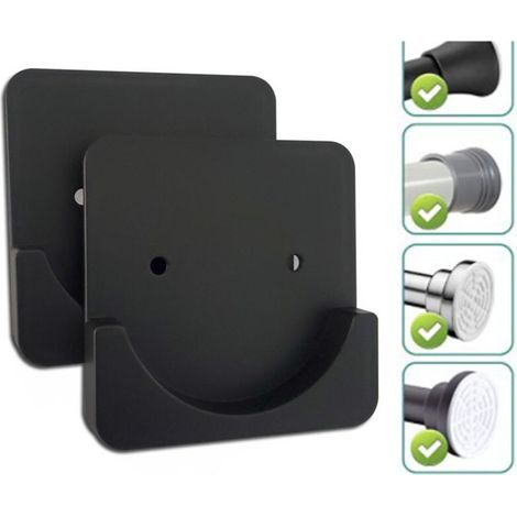 Support de tringle à rideau de douche noir (lot de 2), fixation adhésive pour tringle, aucun perçage requis, support de tringle à rideau de douche mural, avec vis, convient aux salles de bains, chamb (1/4)