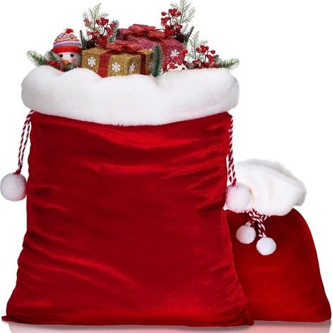 Bolsas de terciopelo con cordón de Papá Noel - Envoltura de regalos de Navidad - Bolsas de regalo reutilizables - Juego de 2 tamaños - Bolsas de regalo de lujo para el Día de San Nicolás y el (1/5)