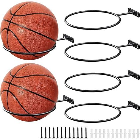 Support Murale pour Ballon - En Fer - Convient Basket Ball Football Volley Ball Rugby - Pour Intérieur Bureau Salle de Sport - Lot de 6 (1/3)