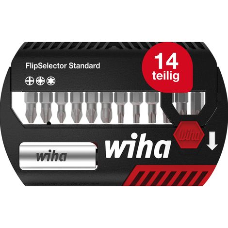 Wiha Bit Set FlipSelector Standard 13-tlg. I 25 mm Pozidriv, TORX 1/4" I magnetischer Bithalter I Öffnen per Knopfdruck (39040) (1/5)