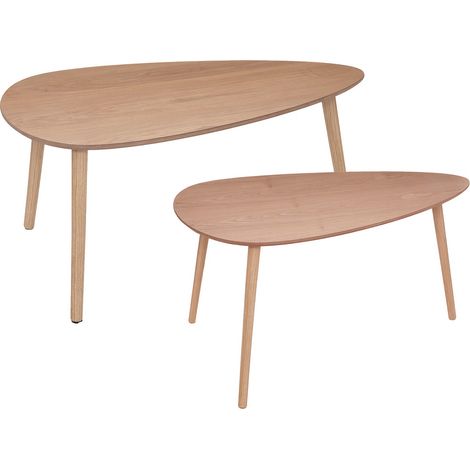 Lot de 2 Tables basses gigognes scandinaves - Coloris chêne clair (1/5)